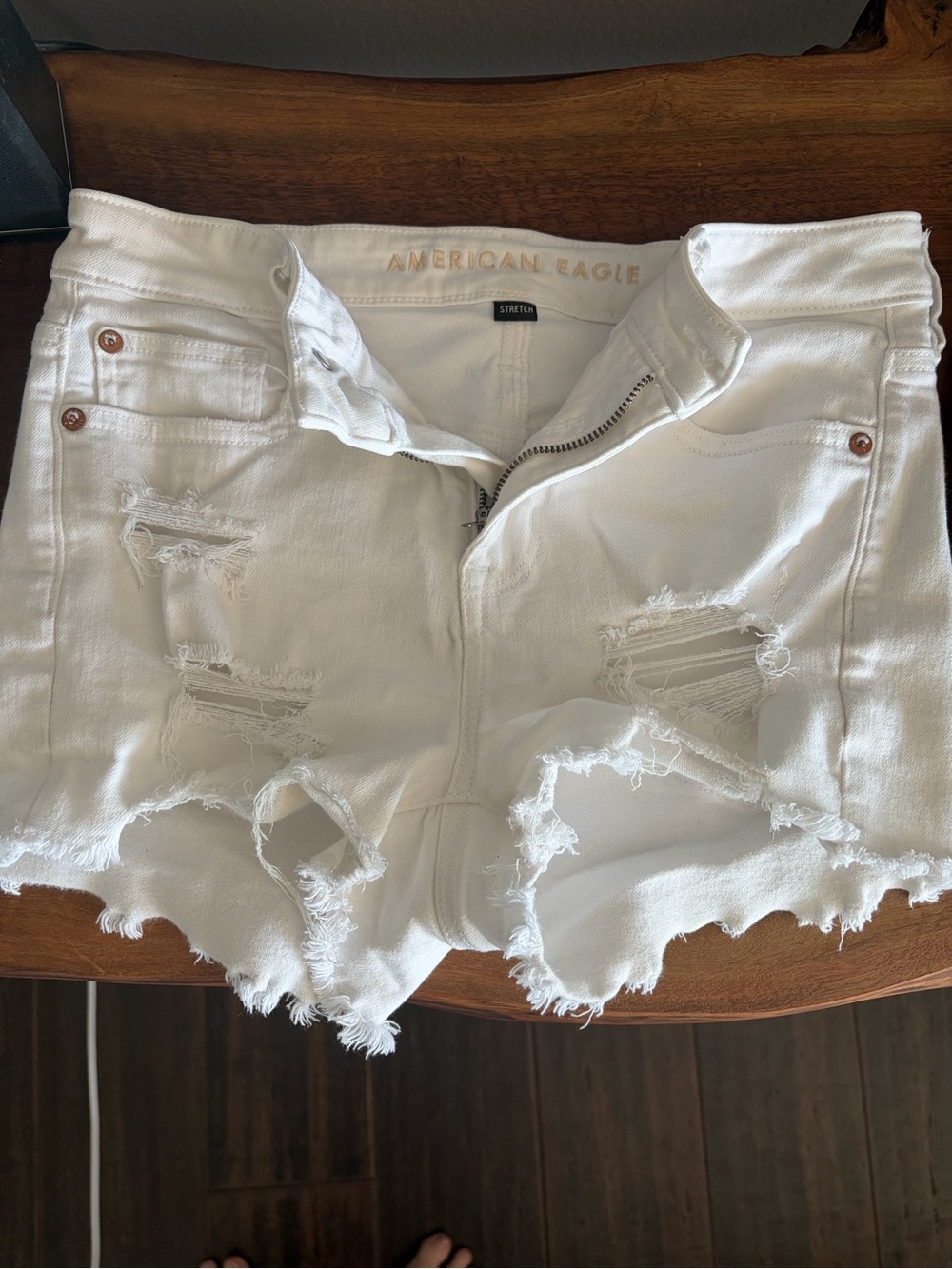 American Eagle Outfitters White Distressed Frayed Hem Denim Shorts